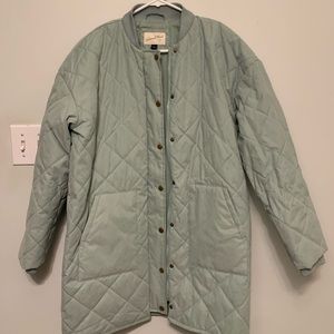 FORGIVE THE LIGHTING: never worn, quilted sea foam colored jacket. Oversized!
